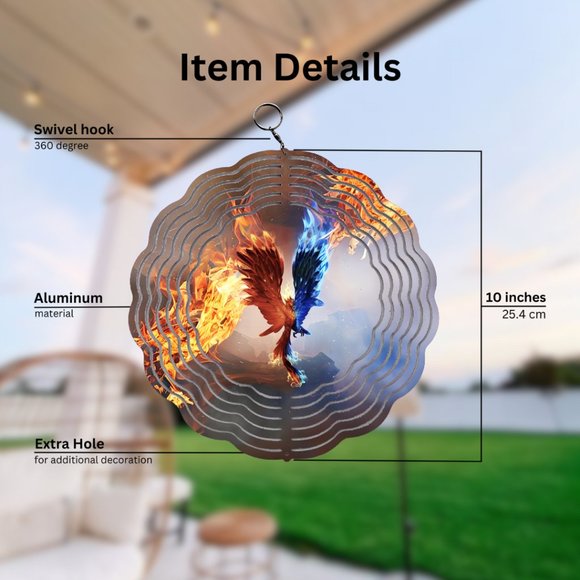 Red Blue Phoenix Mythical Creatures Design Wind Spinner - Picture 2 of 3